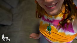 Amateur redhead girlfriend with glasses sucks dick and gets facial