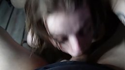Slutty brunette teen sucks dick POV
