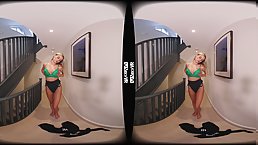 Small tits blonde strips on camera VR