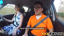 Busty redhead slut Zara Durose sucks and rides dick in the car