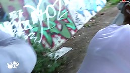 Pretty German brunette girl Lilly Lil gets anally fucked near the car