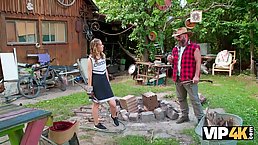 Sneaky stepdad fucked a girl right in his vegetable garden